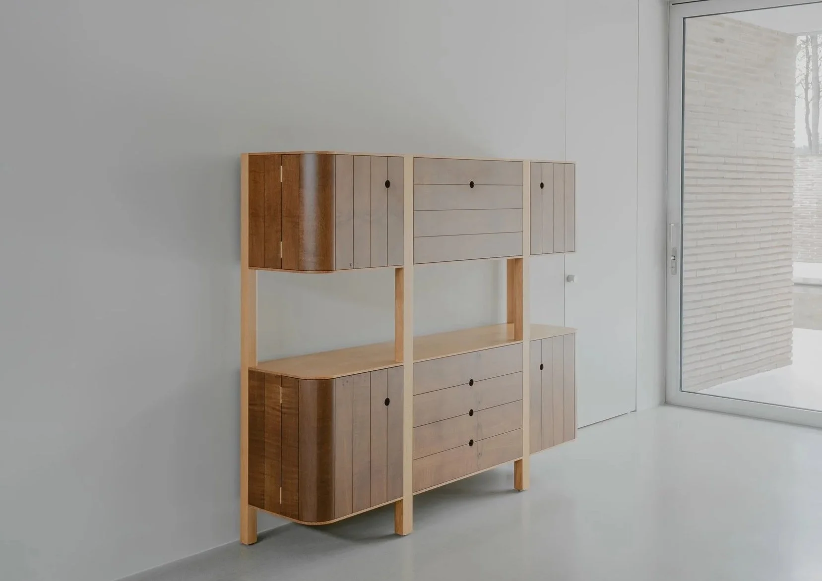 Bespoke whisky cabinet. Scottish Rippled oak, closed view