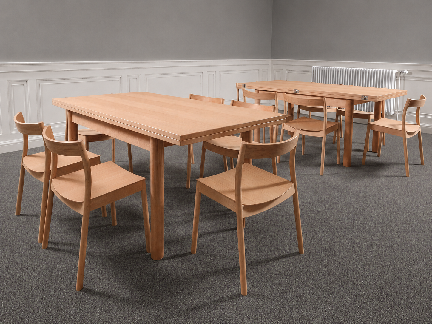 Oak boardroom table and chairs, adapted