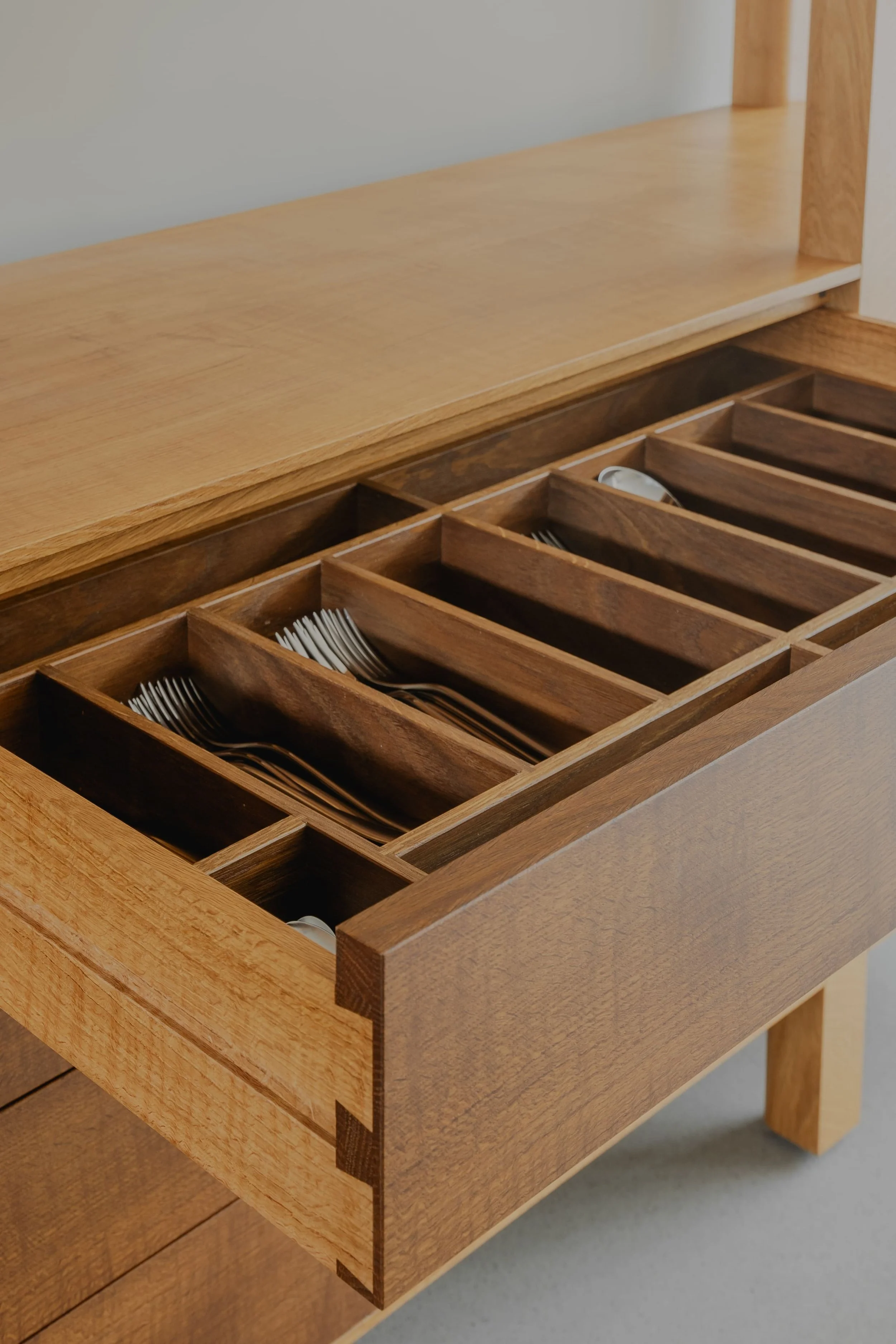 Bespoke designed whiskey cabinet, scottish oak, detail