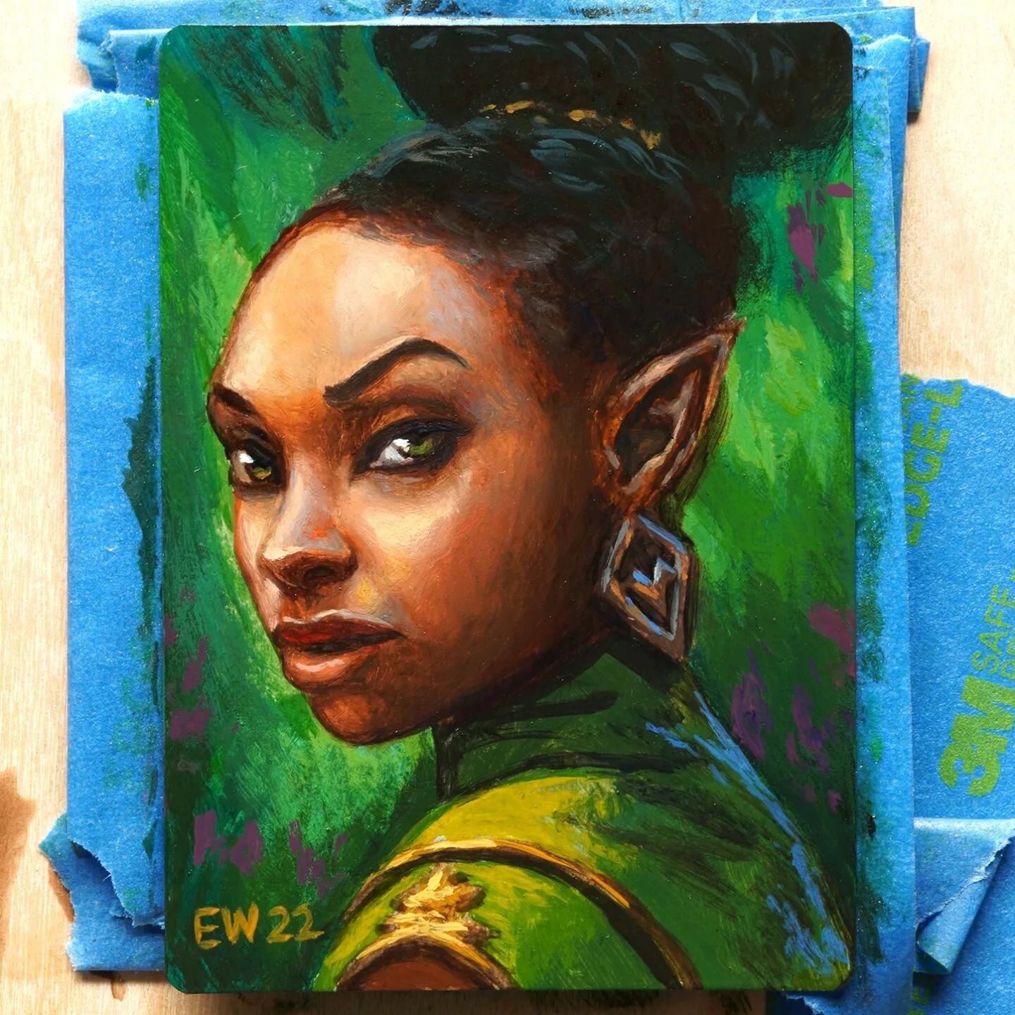 This little artist proof commission is off to a collector that had never seen a painting of a black elf lady before.  A fun quick piece between projects.

Painted on the back of &quot;Amulet of Vigor&quot; magic card AP. 

#mtgartwork&nbsp;#mtgaddict