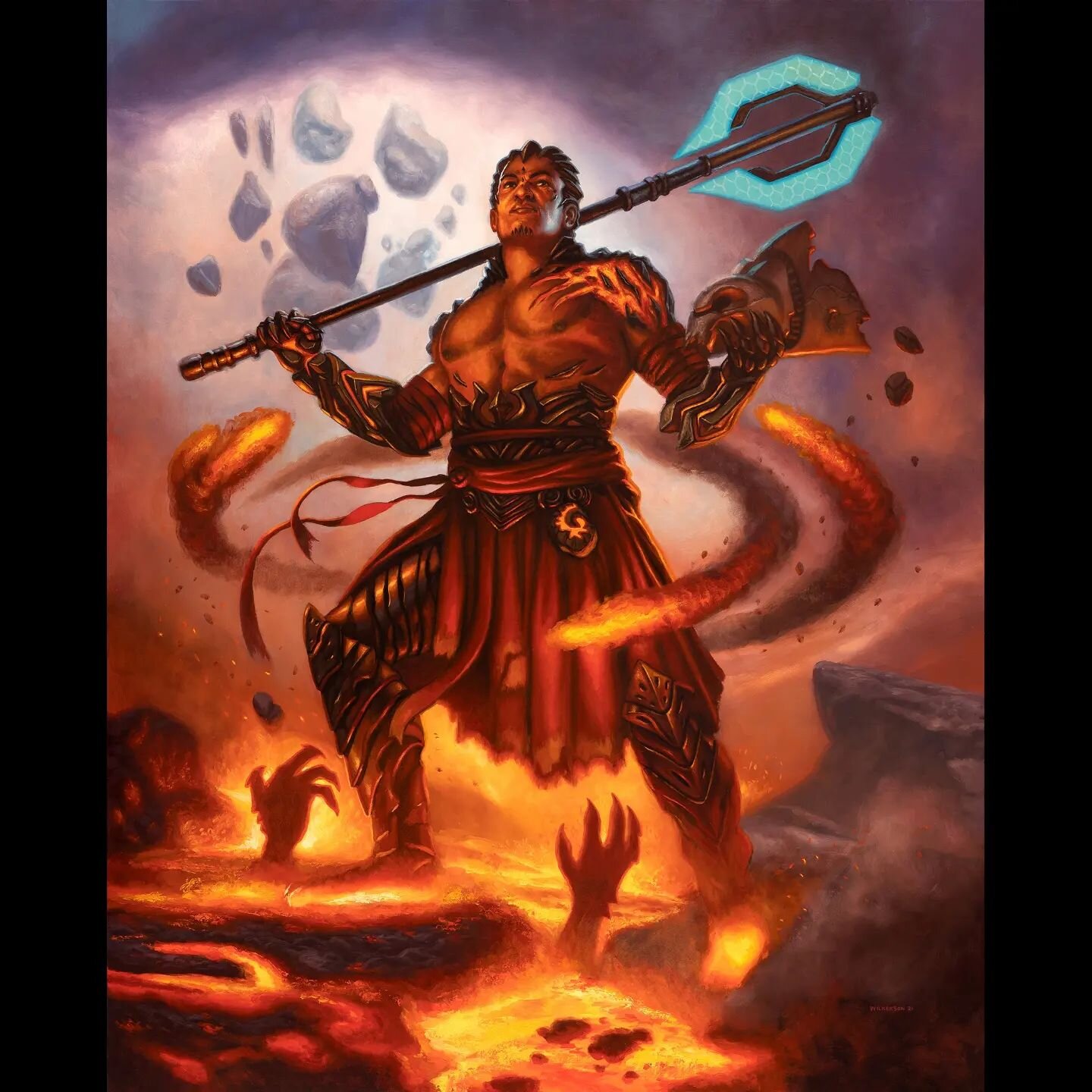 Koth, Fire of Resistance
Oil on Panel &ndash; 24&rdquo; x 30&rdquo; 

KOTH has returned to reclaim his homeland and destroy anything that stands in his way. 

Created for the upcoming &ldquo;Phyrexia: All Will Be One&rdquo; set.&nbsp; My latest card 