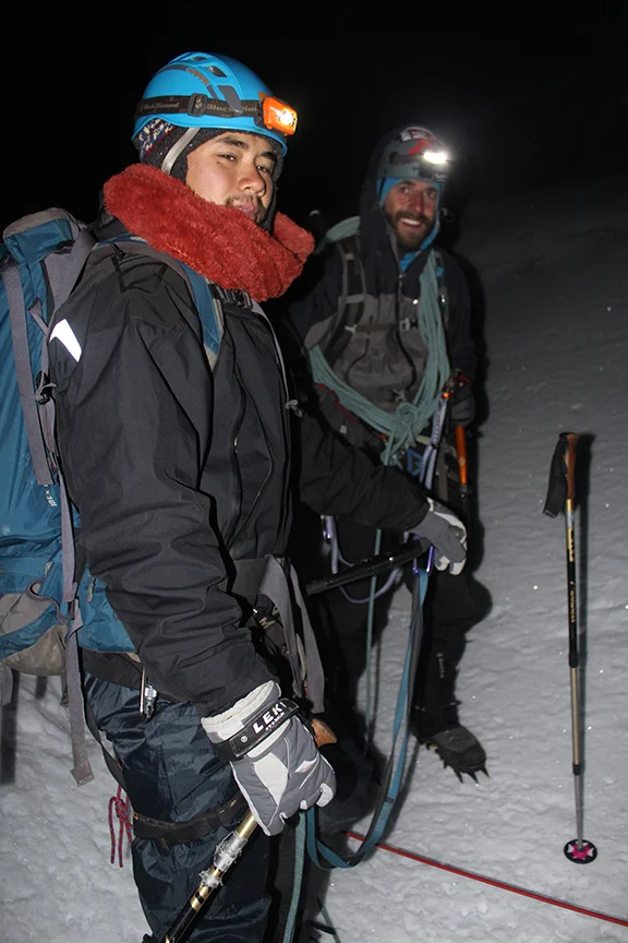 Louis and Nico suited up for some pre-dawn glacier travel.