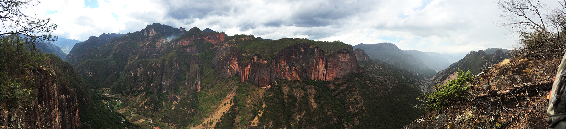 A view of the main valley in Liming from the top out of Back to the Primitive (5.11d, 8 pitches, grade III).
