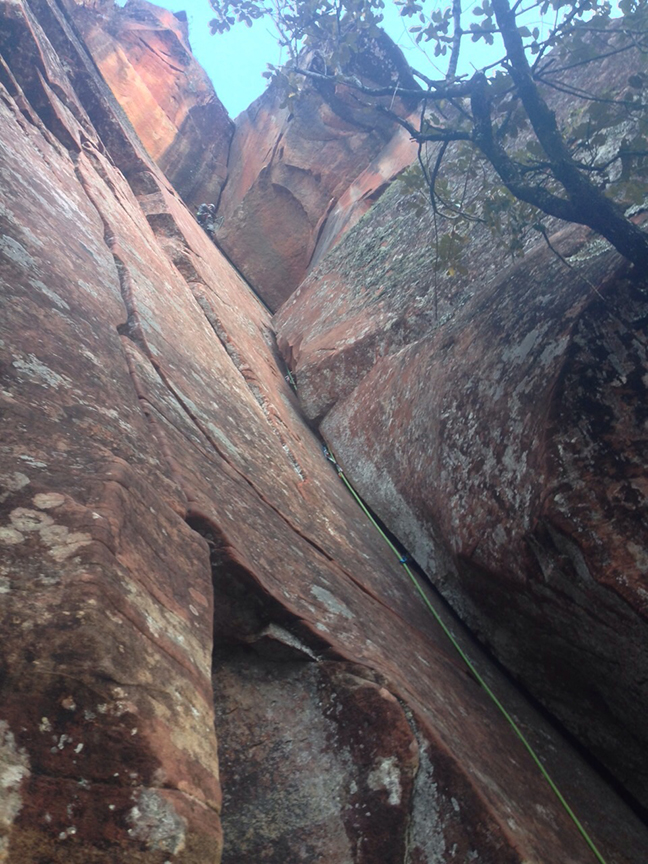 Ryder Stroud at the chains of Boy with a Coin. Gore is the overhanging crack above.