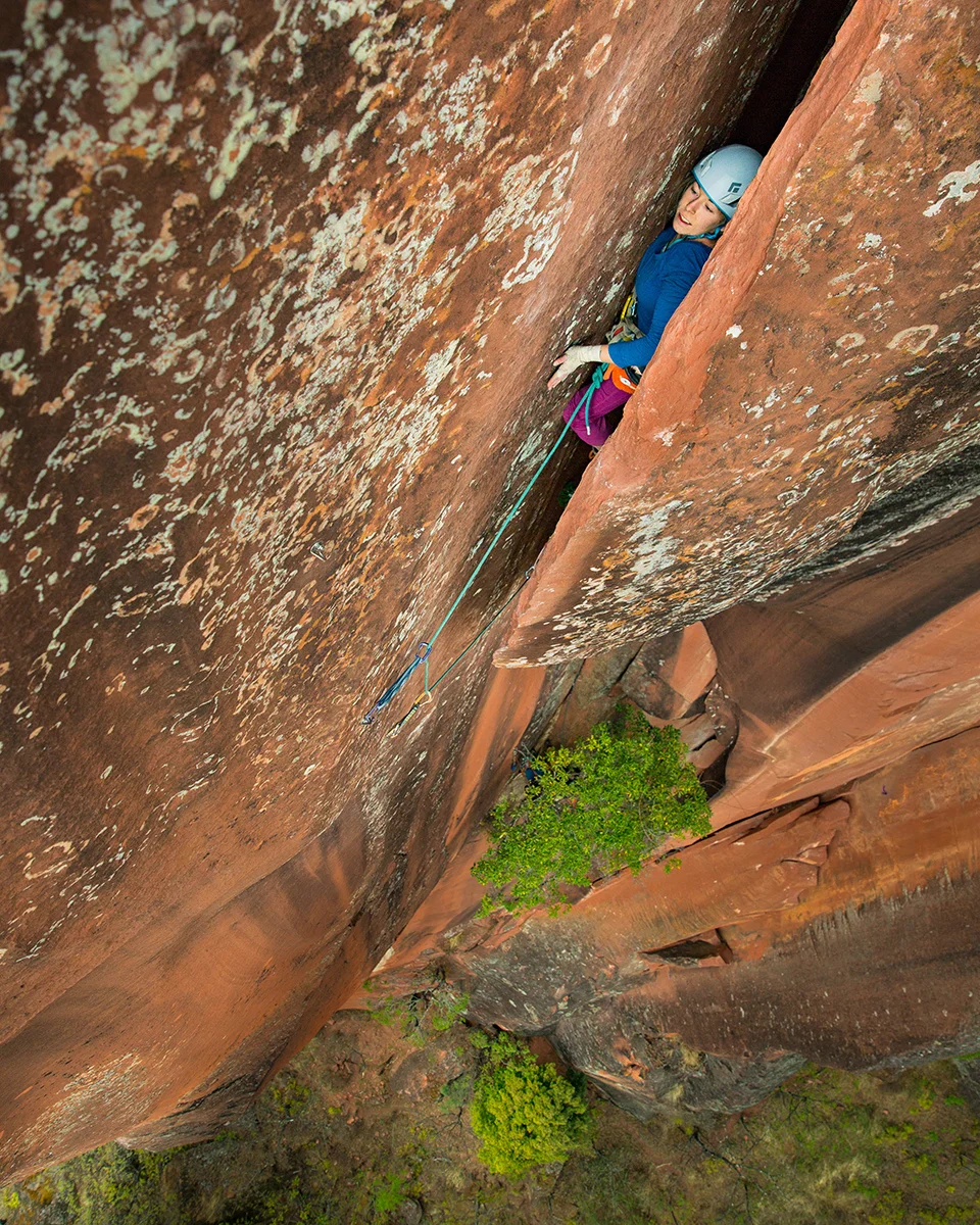 top:&nbsp;Ashley Cracoft inverts the opening crux moves of Elephant Riders.middle:&nbsp;Straight in jamming an otherwise liebacking crux...bottom: Into the slot and away from the pump!© Irene Yee/Lady Lockoff Photography
