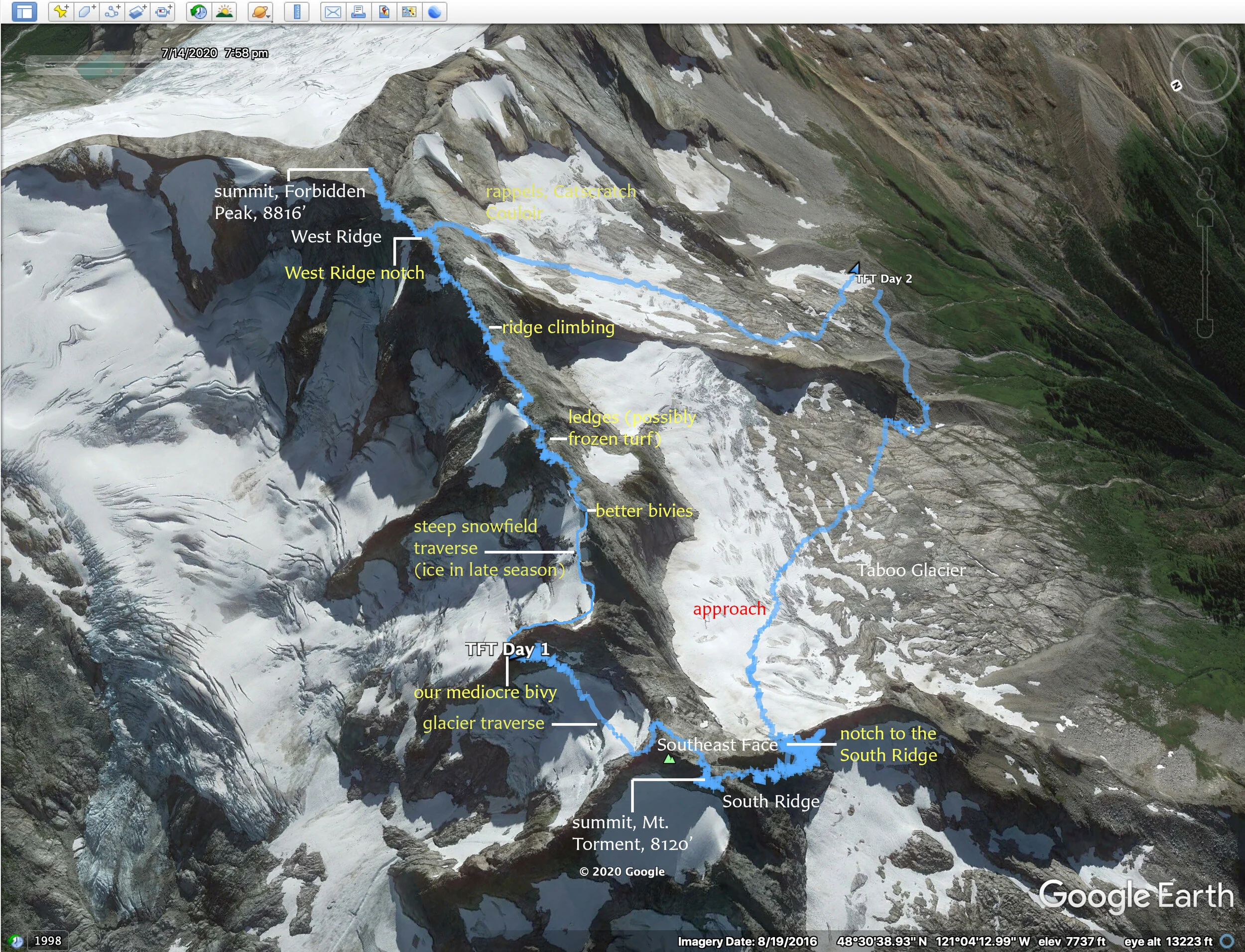 An aerial view of the route via Google Earth (click to enlarge).