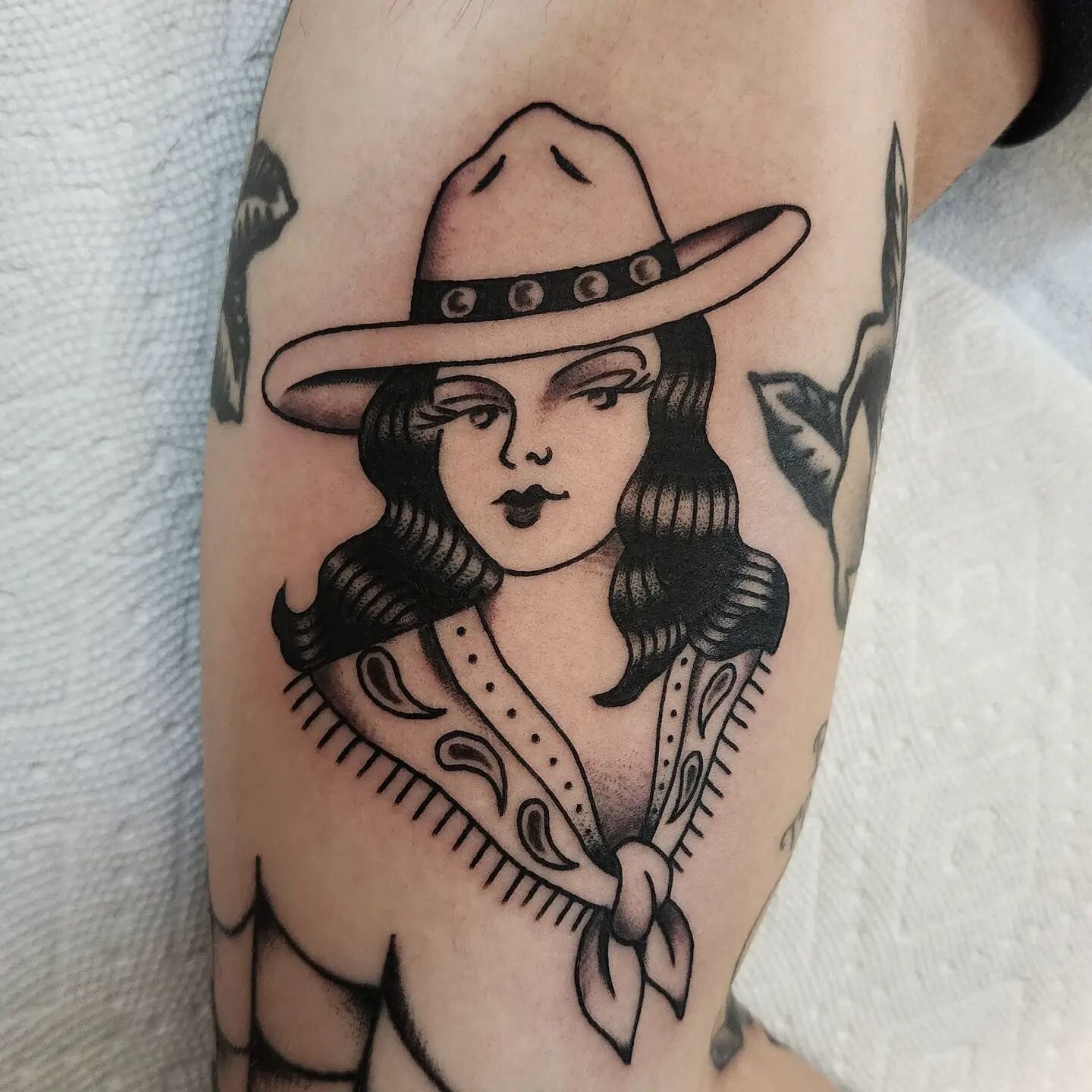 Thanks Kenley! #americanatattoos #traditionaltattoo #cowgirl #northlittlerock #thenaturalstate #lrafb #arkansastattoos #ashleymcbryde #arkansas