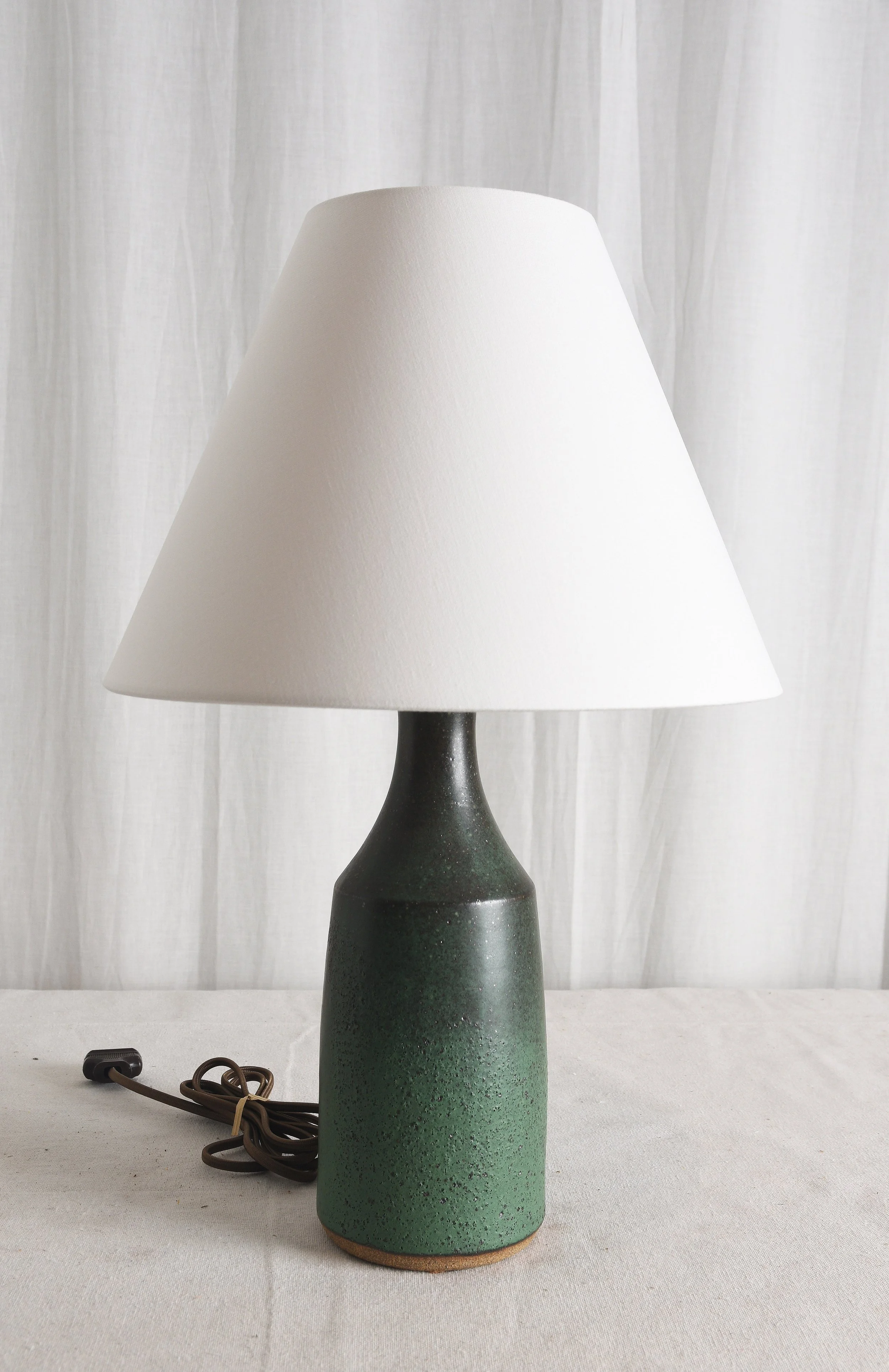 DARK SATIN GREEN ANGLE BOTTLE LAMP