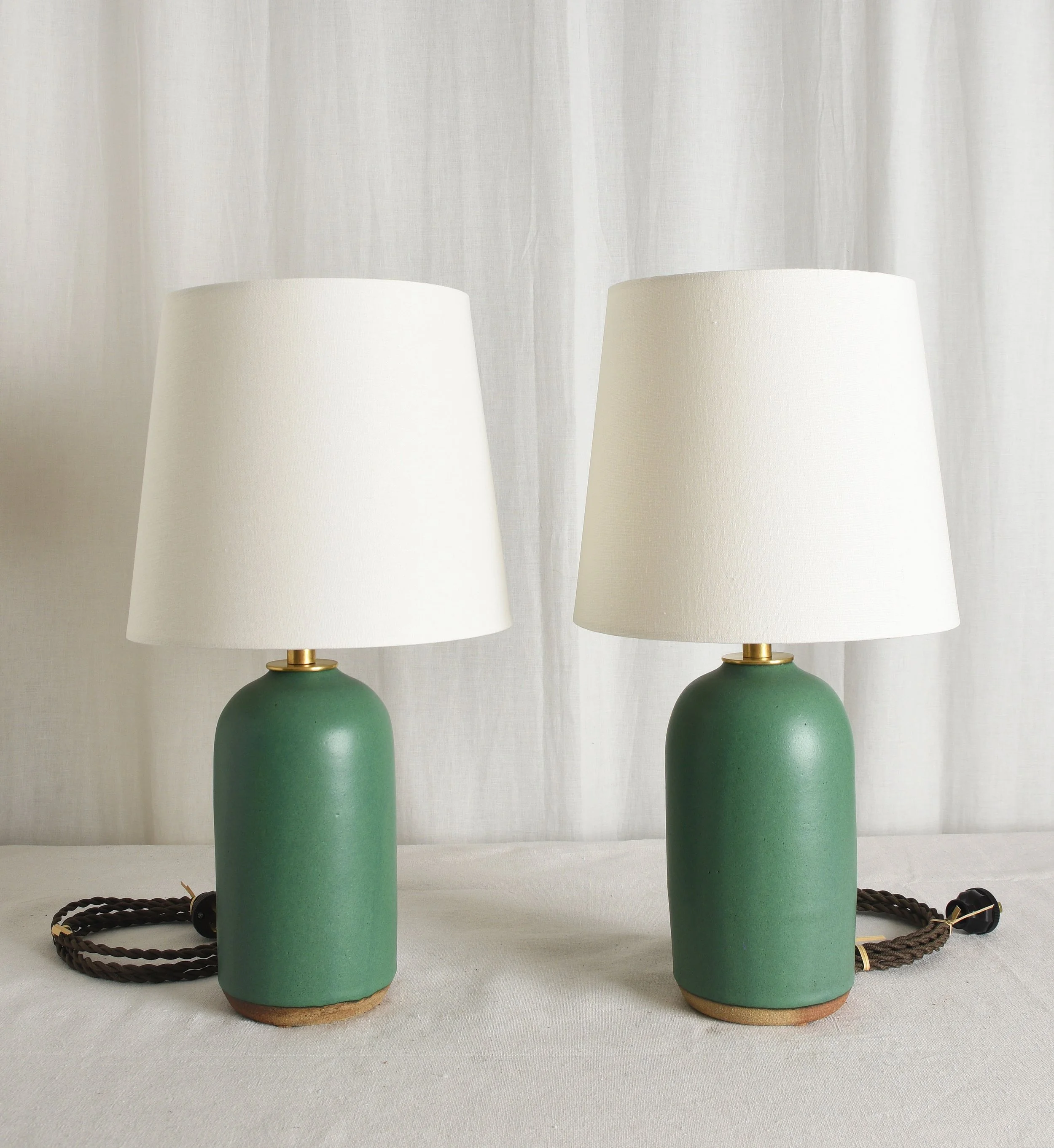 Small Satin Green Dome Lamps