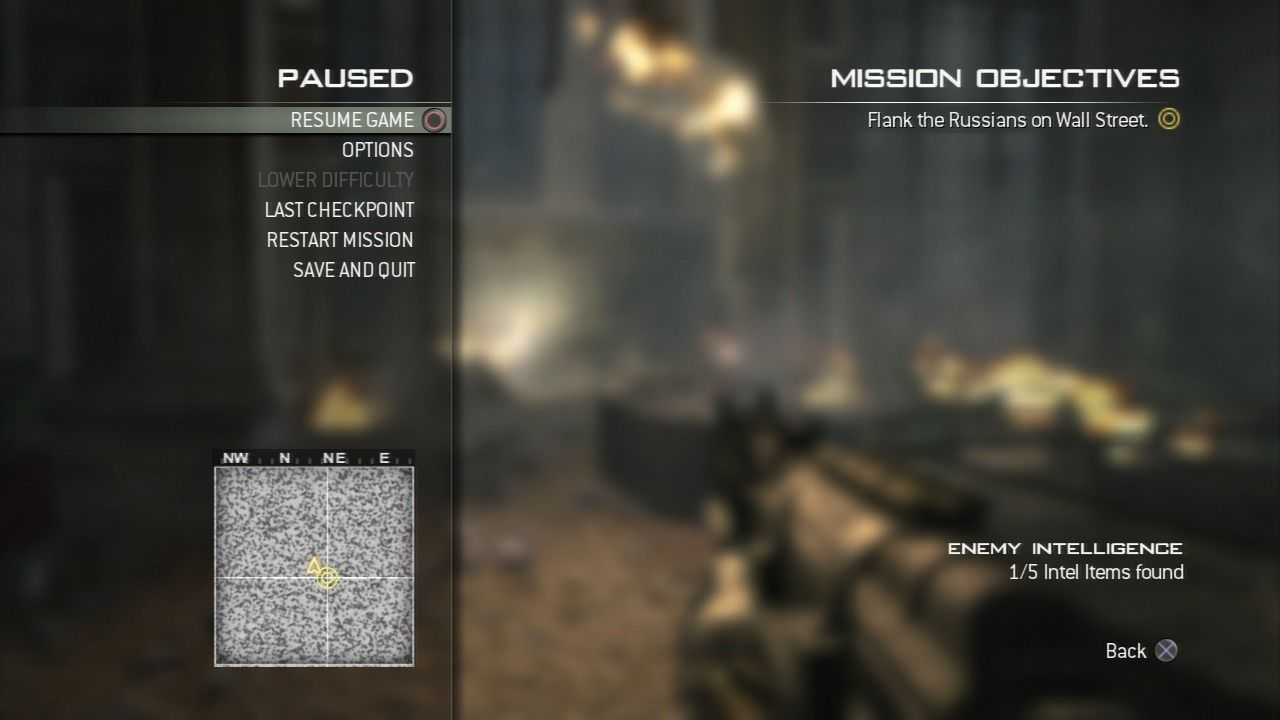 Screenshot of Call of Duty: Modern Warfare 3's Campaign Mode Pause Menu