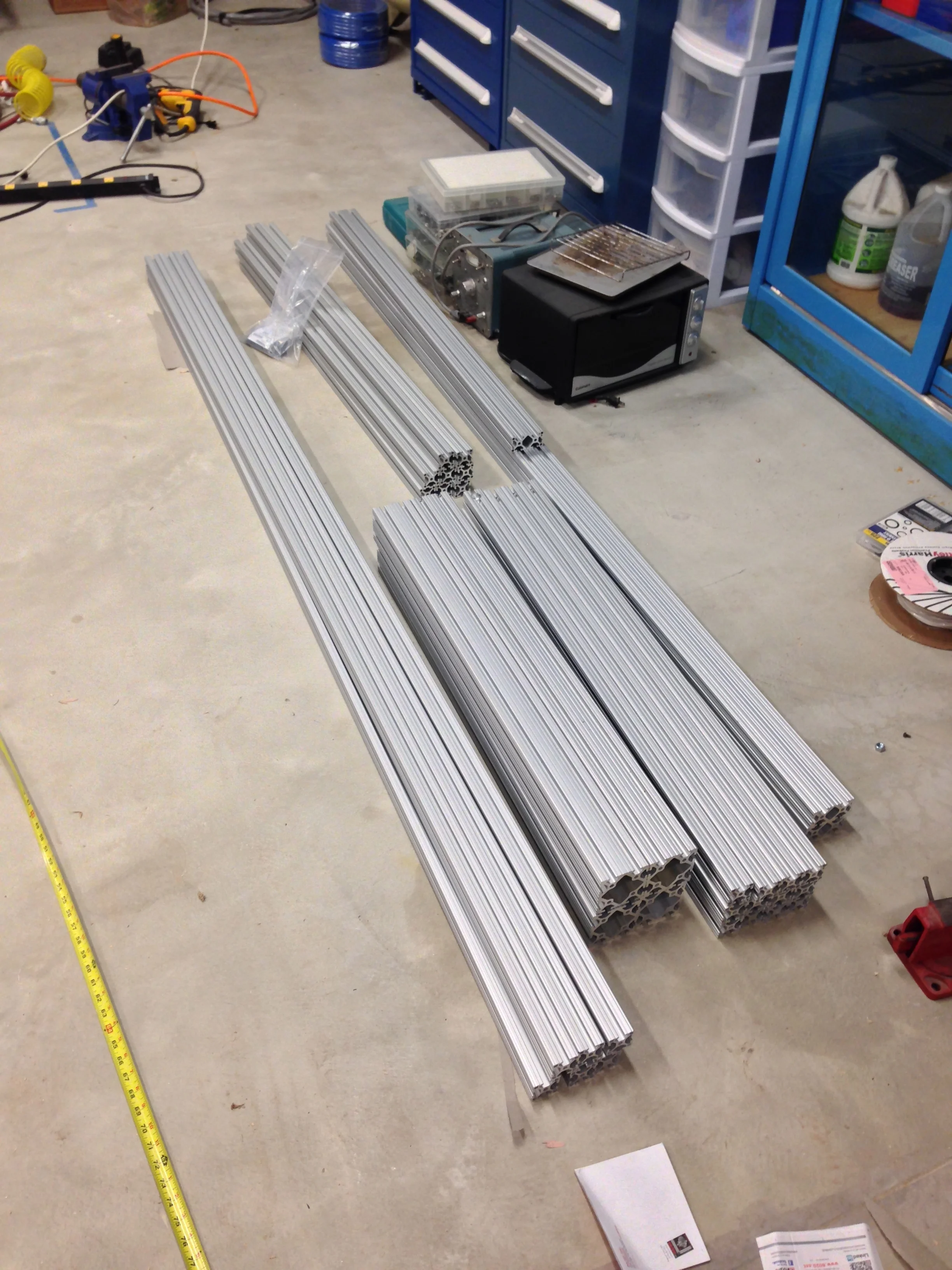 8020 aluminum for the work benches and sink counter legs.