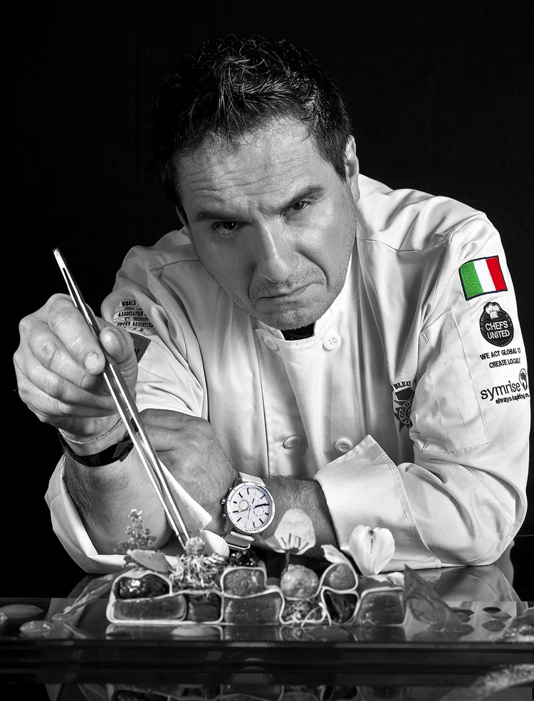 Chef plating with tweezers, chef portrait photographer Los Angeles