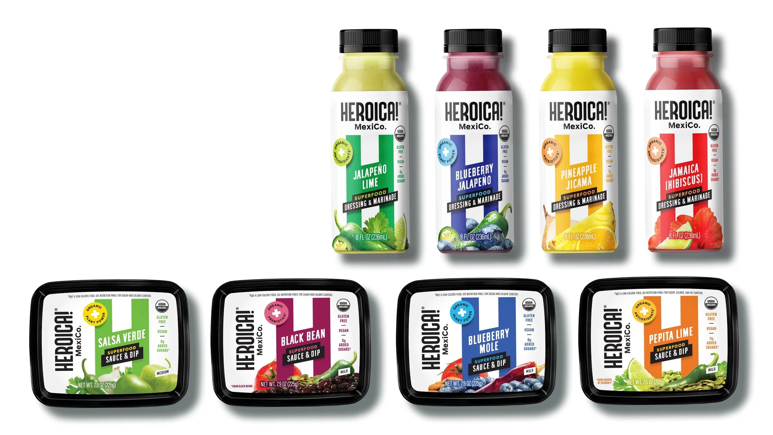 Bottled drinks and packaged products on a white background - product packaging photography