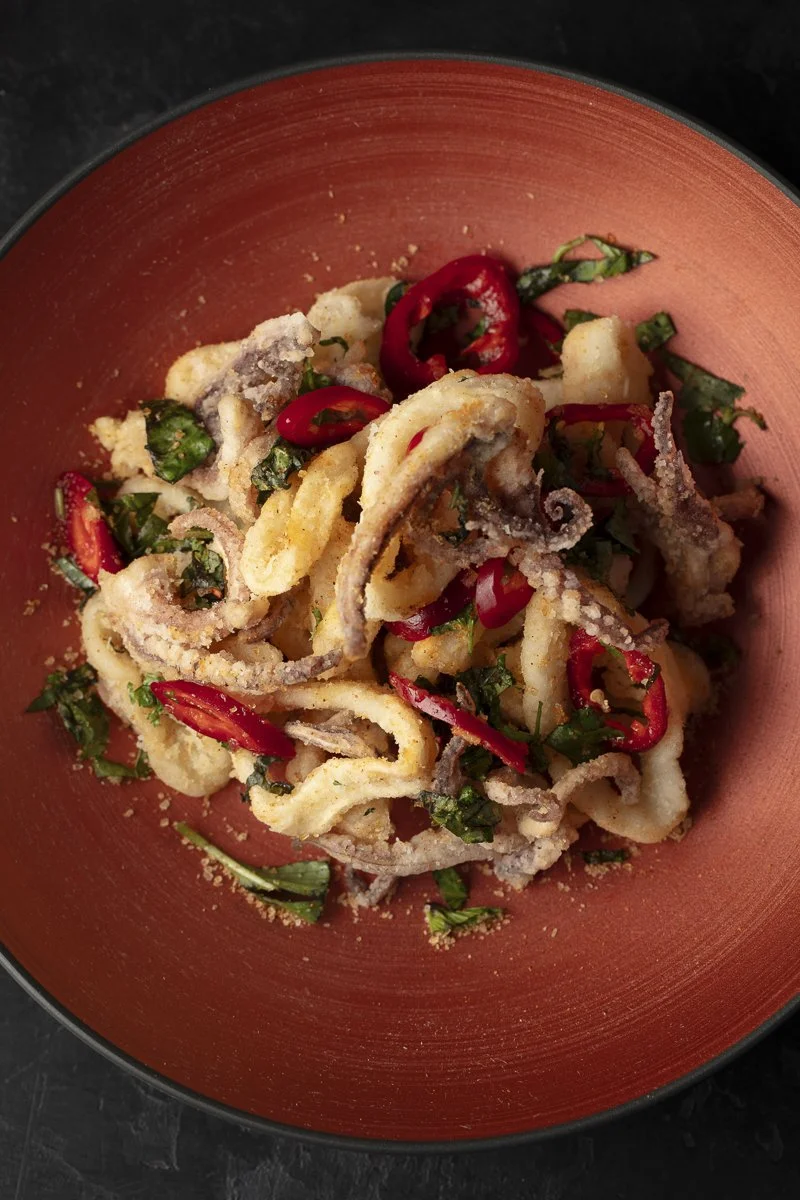 Calamari dish, cookbook photographer