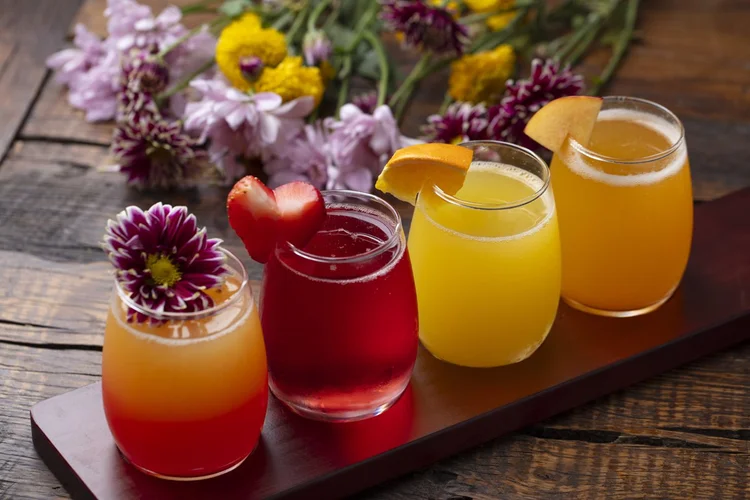 Colorful cocktails with flowers, Orange County food photographer