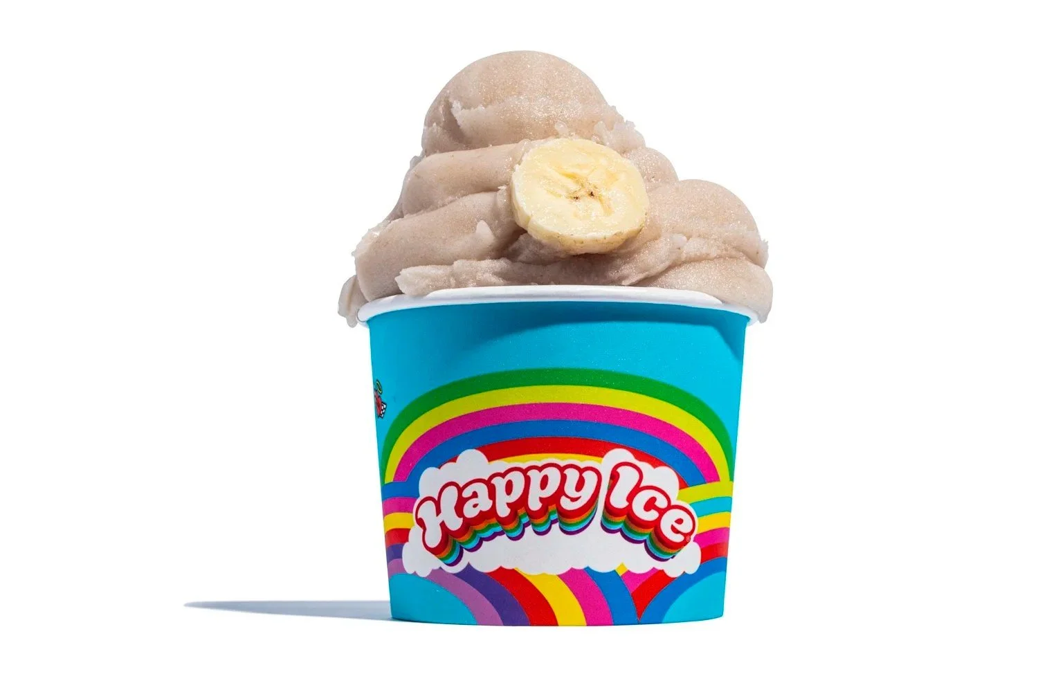Branded ice cream cup with toppings on a white background, product and packaging photography in Orange County and Los Angeles