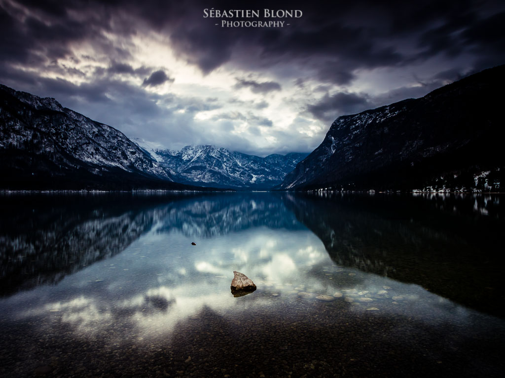 Lake Bohinj, at the base of the Julian Alps.