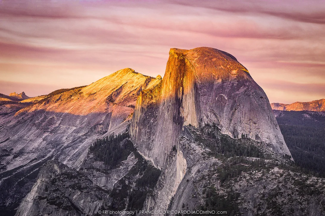 Half Dome in Glacier Point at sunset, California