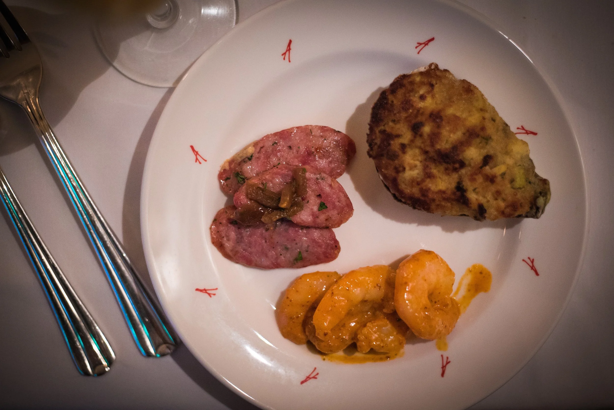 Aligator Sausage, Oysters Kathryn, and Shrimp Arnaud (the house specialty)