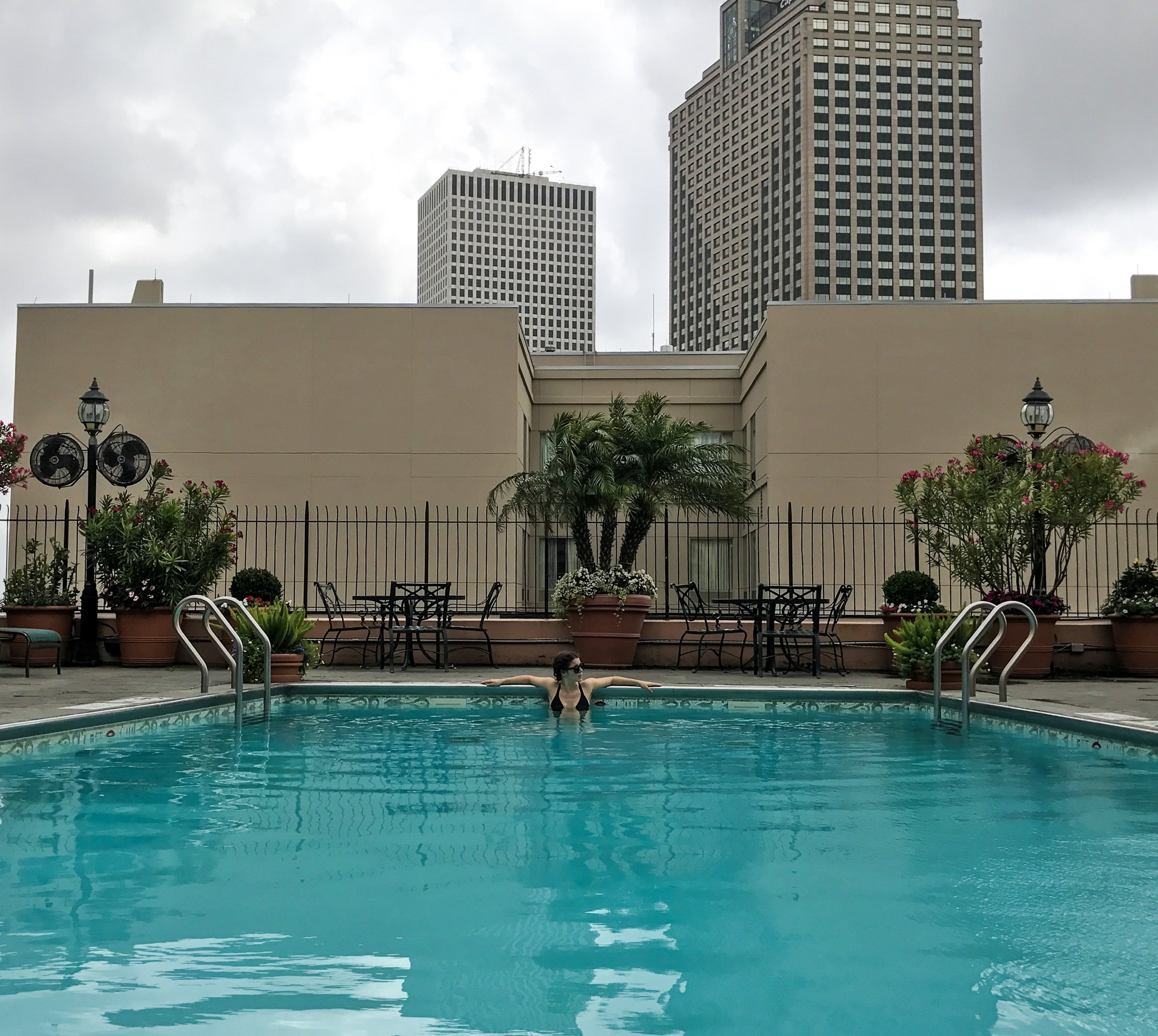 The rooftop pool at Hotel Monteleone in the French Quarter - essential after a big night on Frenchman St.