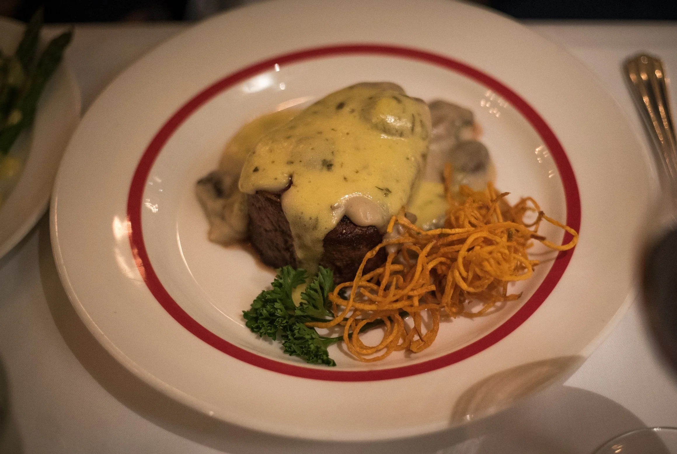 Filet Mignon Charlemonde, so tender you could literally cut it with a butter knife. Which was good, because that's what you were given.