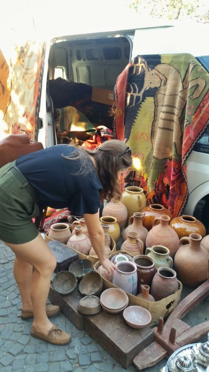 Handmade pottery sold out of a car boot on Old Bridge