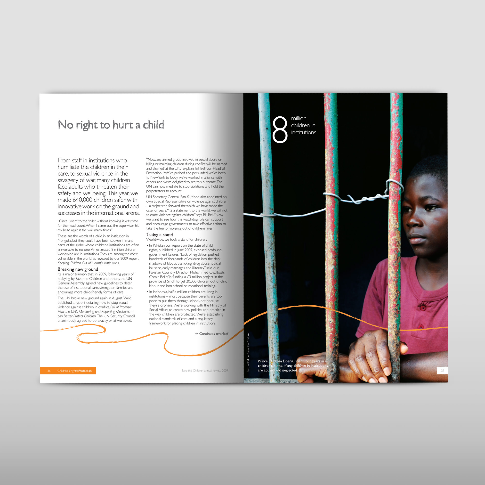 Inside double page spread charity annual report design 