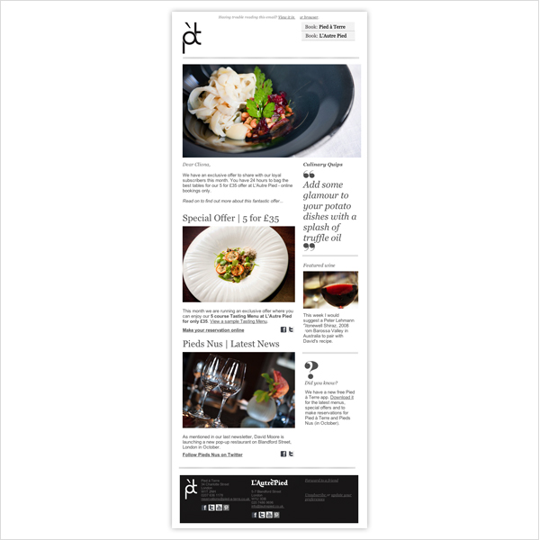 Fine dining HTML enewsletter