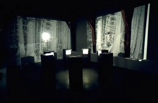 TV Circle 1987, installation for 7monitors in 7 steel cases, 4.5 min loop, here at The Centre d'Art Contemporain, Paris