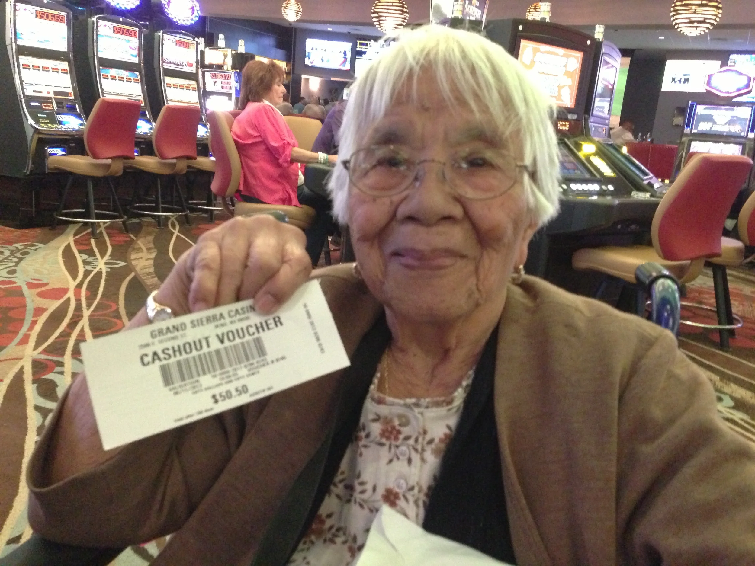 Grandma Suero winning the BIG bucks in Reno!