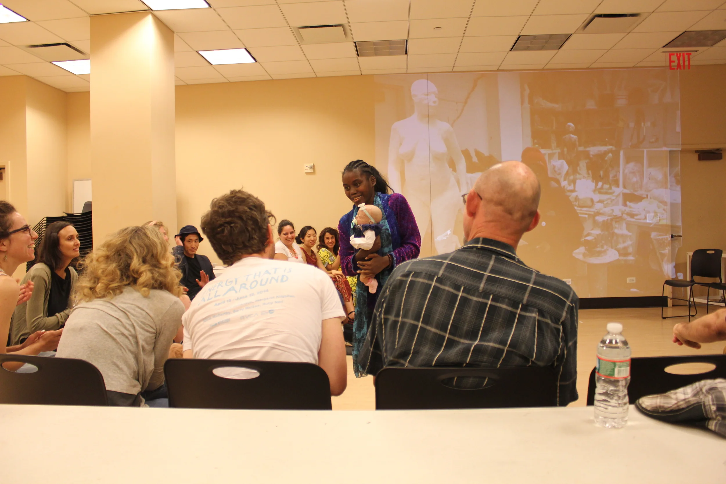 Our residents met with over 30 nonprofit leaders, homeless advocates, curators, critics, activists and artists. Here the artist and formerly homeless New Yorker KOKO Surani presents to the residents.