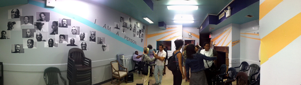 Engaging Artists Resident Christina Sukhgian Houle photographed portraits of Grand Central Shelter residents and led a team of Grand Central staff and residents in countless hours of coordinated effort to produce this inspirational mural at the shelter.