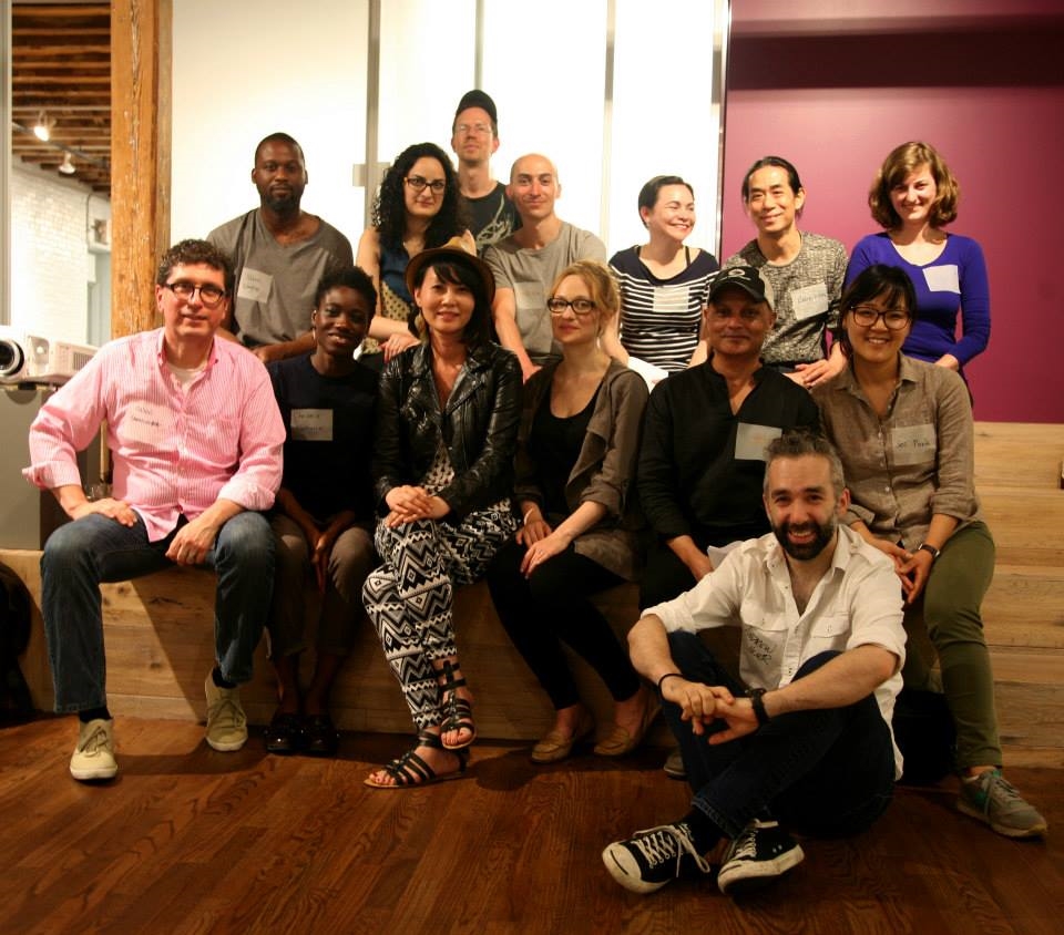 The 2015 Engaging Artist cohort. Top L-R: Trokon Nagbe, Sara Meghdari, Alon Nechushtan, Aurelien Grez, Michelle Melo, Chee Wang Ng, Eugenia Malioykova. Bottom L-R: Guido Garaycochea, Christie Neptune, Hidemi Takagi, Annie Kurz, Uday Dhar, Andrew Nemr, Soi Park. Photo by Jeff Kasper