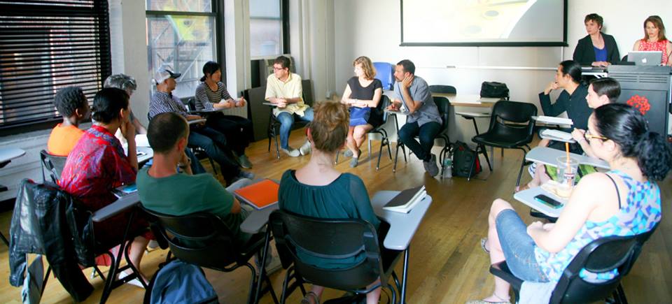 2015 residents at our weekly workshop at SVA. Jennie Smith-Peers from Elders Share the Arts presents an Age-Sensitivity Training to the group. photo by Jeff Kasper
