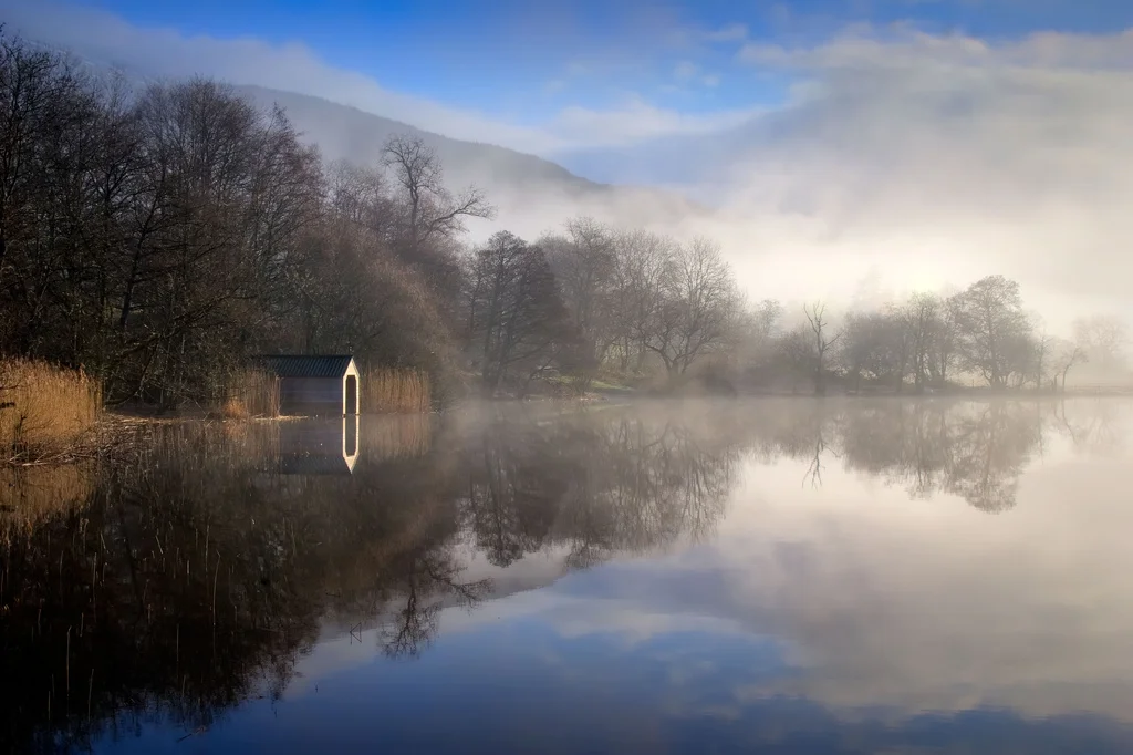 Morning sun on this boathouse
