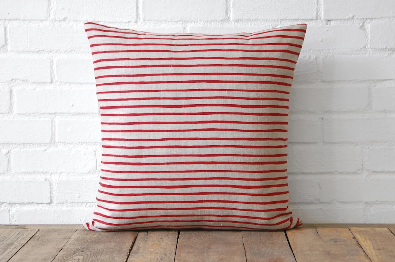 Red Stripe Linen Pillow