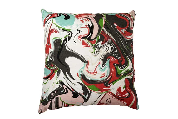 Color Swirl and Black Leather Pillow