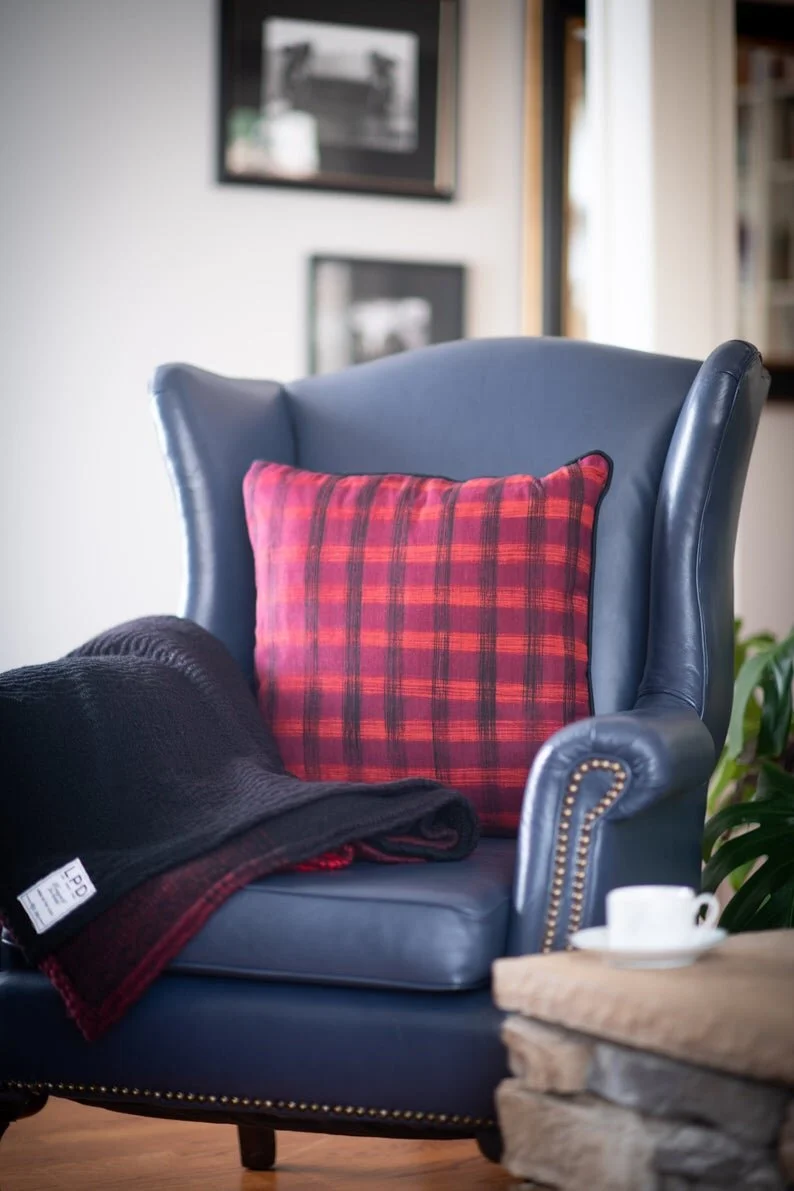 Burgundy &amp; Black Plaid Pillow