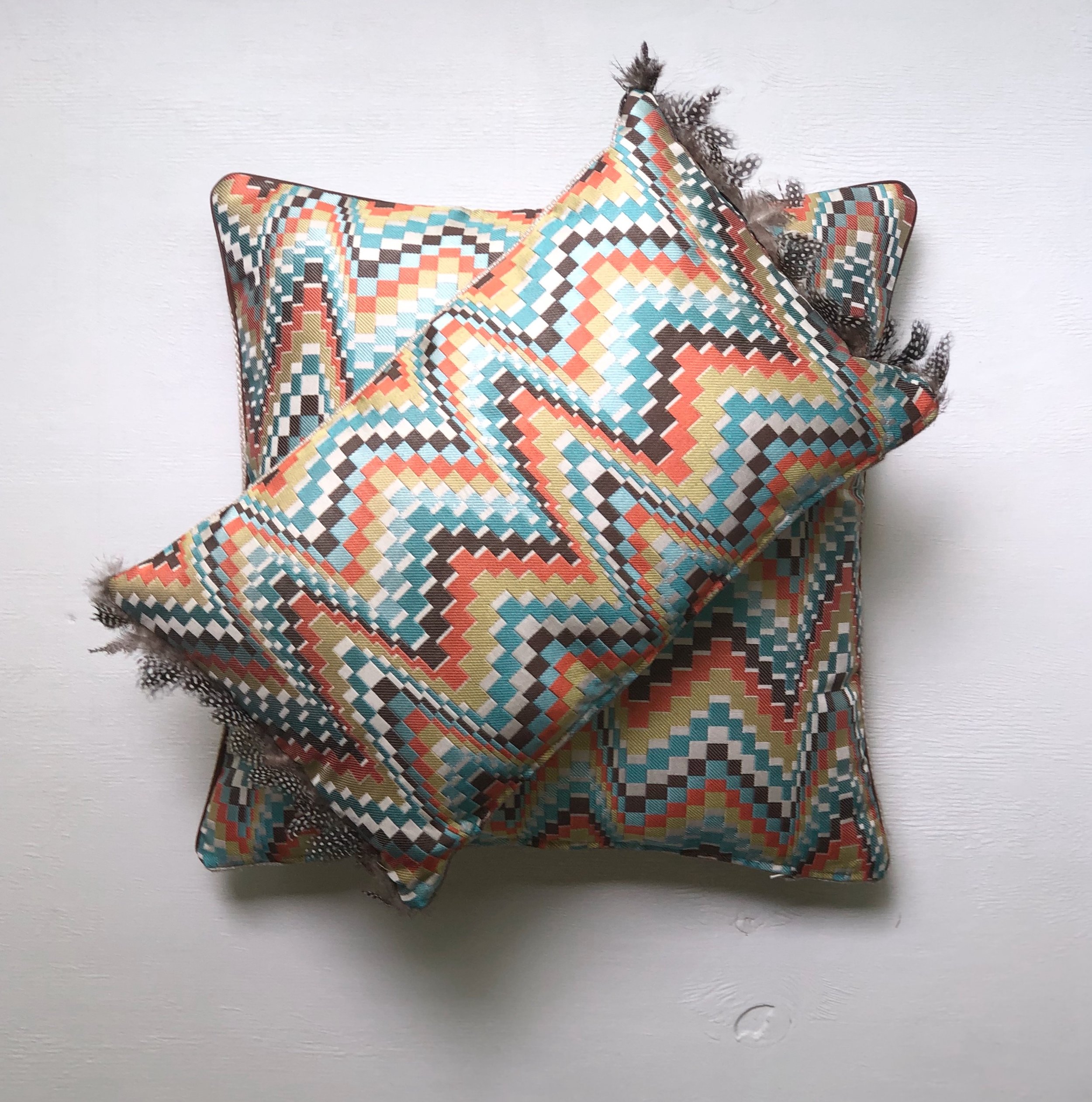 Teal, Orange, Brown, Natural Zig Zag Pillow