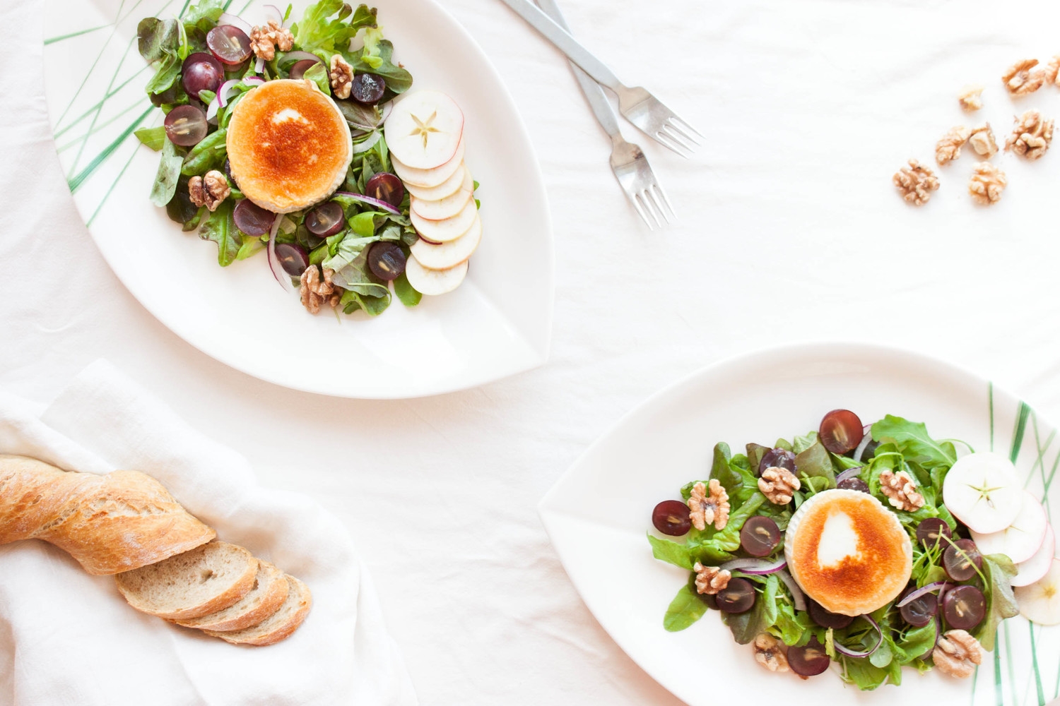 Warm Chèvre Salad with Grapes, Heirloom Apples, & Walnuts | My Blue&White Kitchen