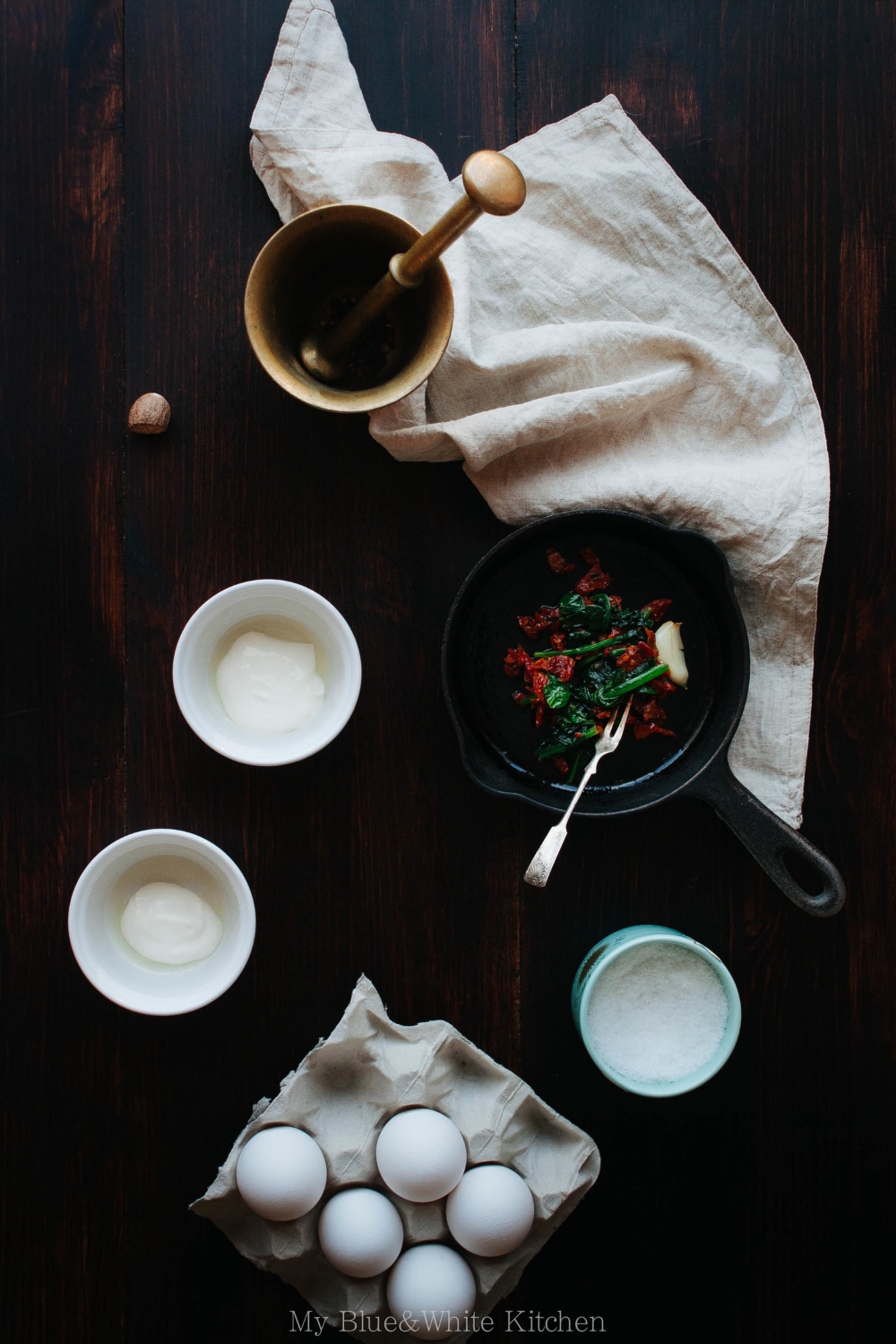 Oeufs en Cocotte with Spinach & Sun-Dried Tomatoes | My Blue&White Kitchen