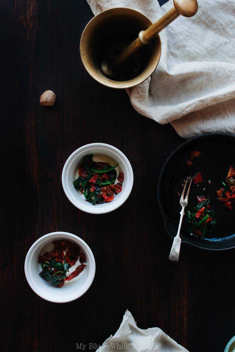 Oeufs en Cocotte with Spinach & Sun-Dried Tomatoes | My Blue&White Kitchen