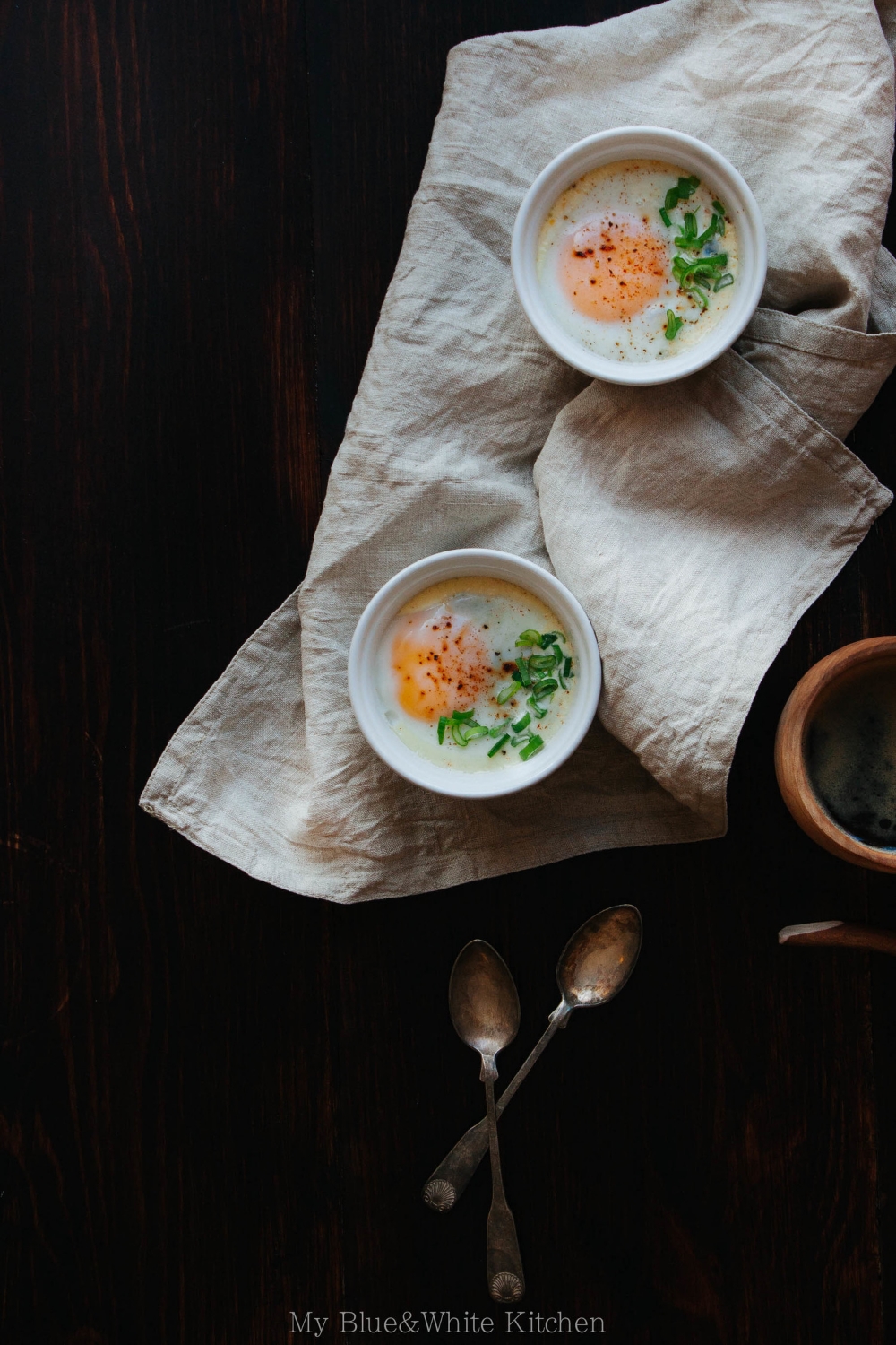 Oeufs en Cocotte with Spinach & Sun-Dried Tomatoes | My Blue&White Kitchen