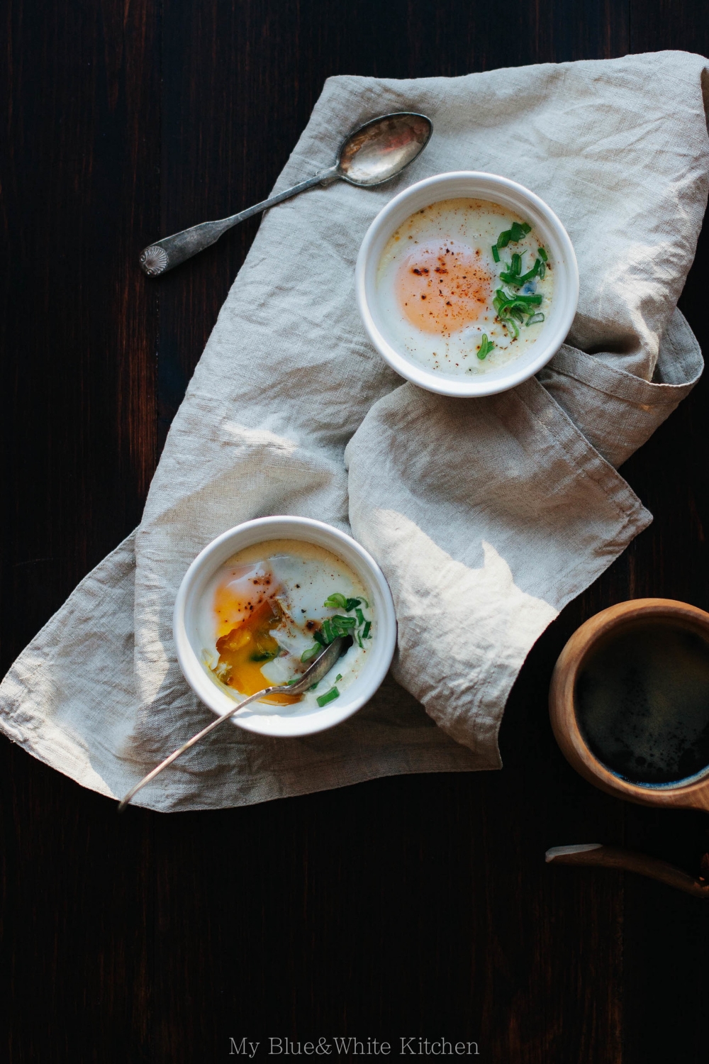 Oeufs en Cocotte with Spinach & Sun-Dried Tomatoes | My Blue&White Kitchen