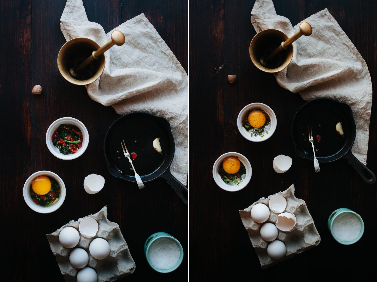 Oeufs en Cocotte with Spinach & Sun-Dried Tomatoes | My Blue&White Kitchen