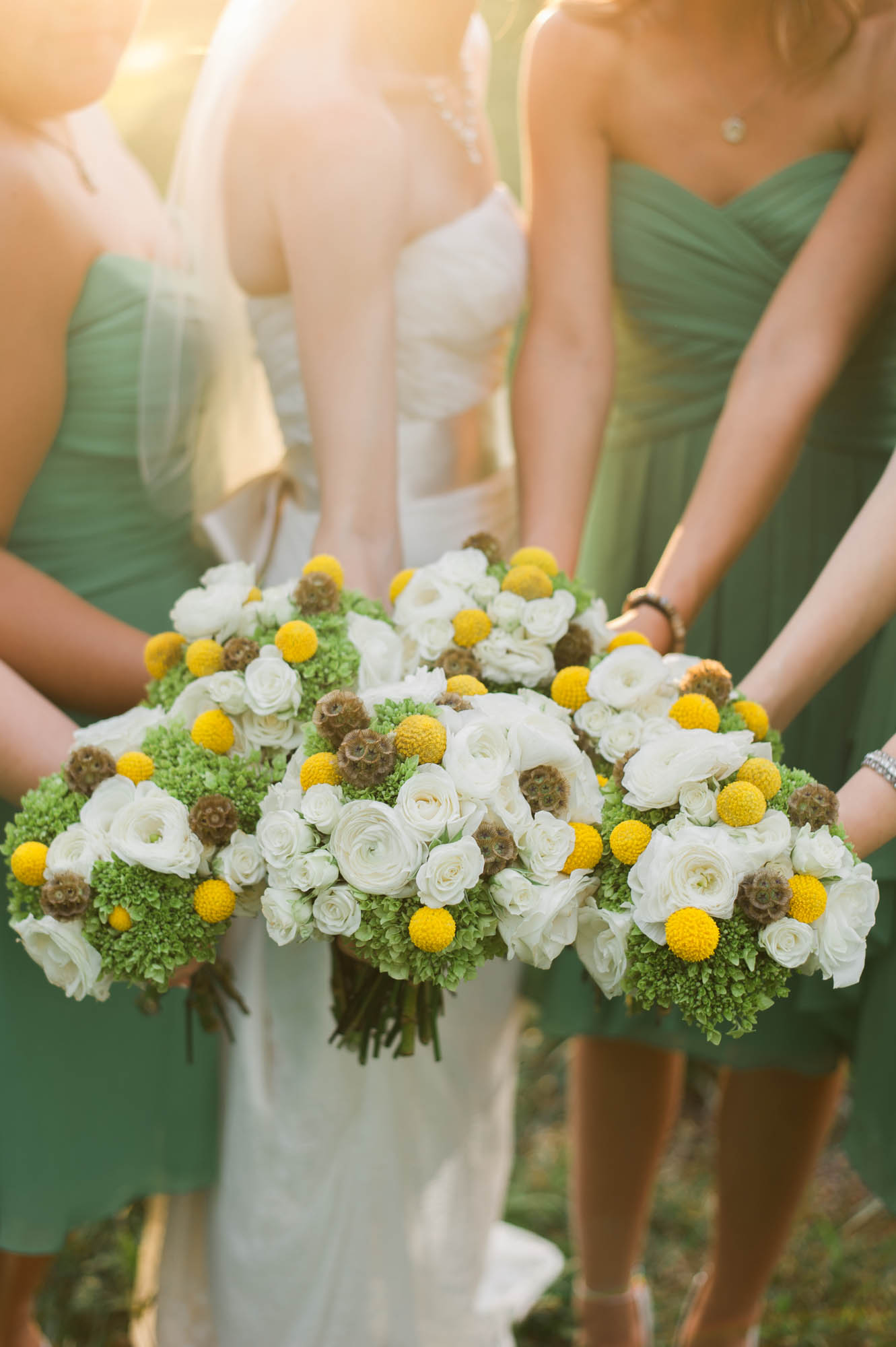 Country Wedding Bouquets with Billy Balls and Scabiosa Pods