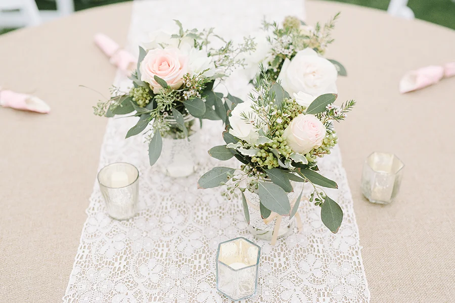 Blush and neutral flower centerpieces