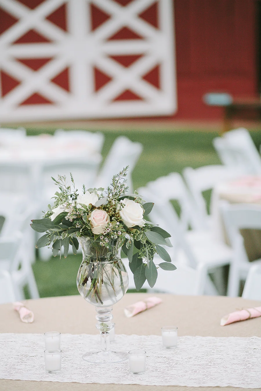 Blush and neutral flower centerpiece