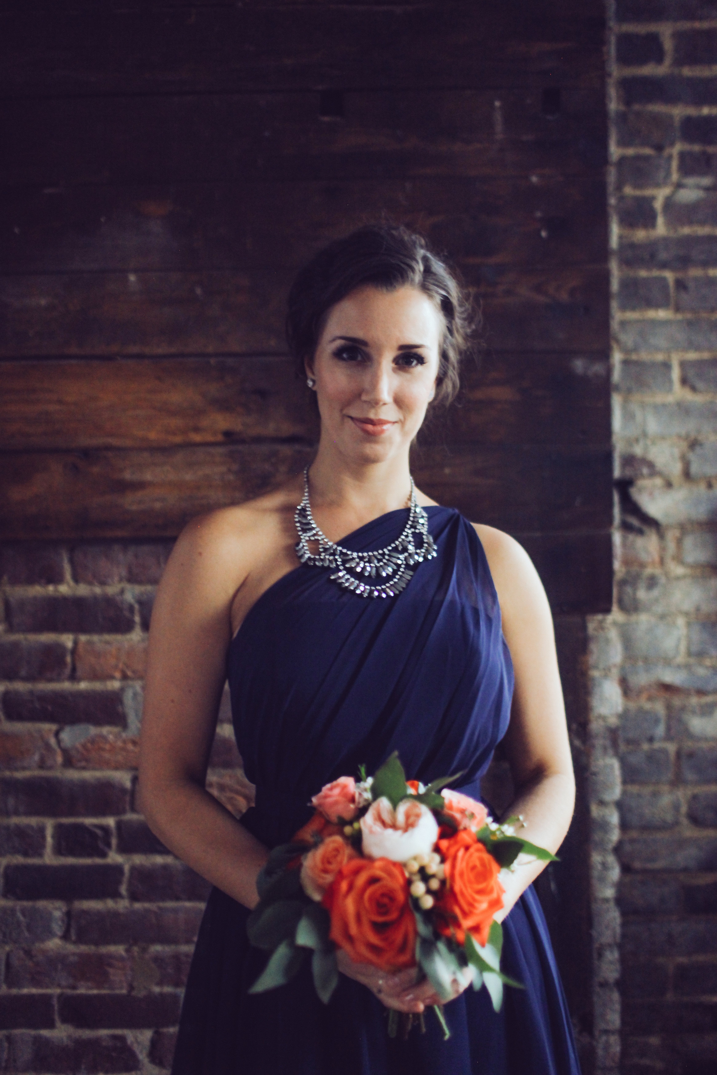 Navy Bridesmaid Dress with Coral Flowers // Nashville Wedding