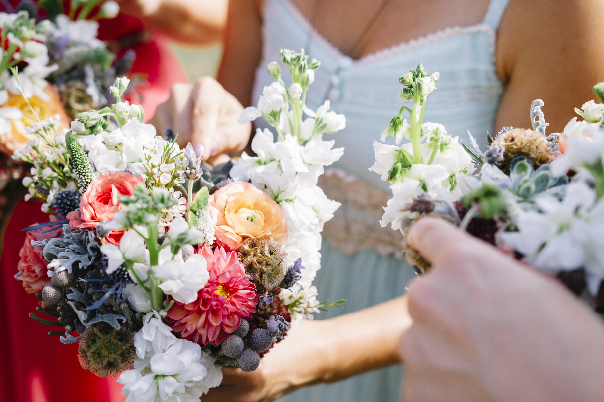 Coral, peach, lavender, and navy bridesmaid bouquets // Nashville Wedding Flowers